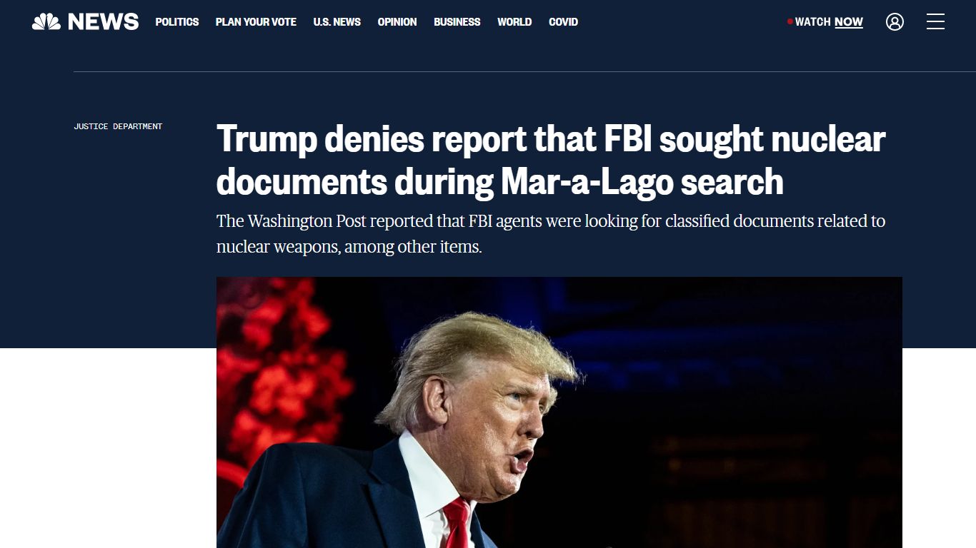 Trump denies report that FBI sought nuclear documents during Mar-a-Lago ...